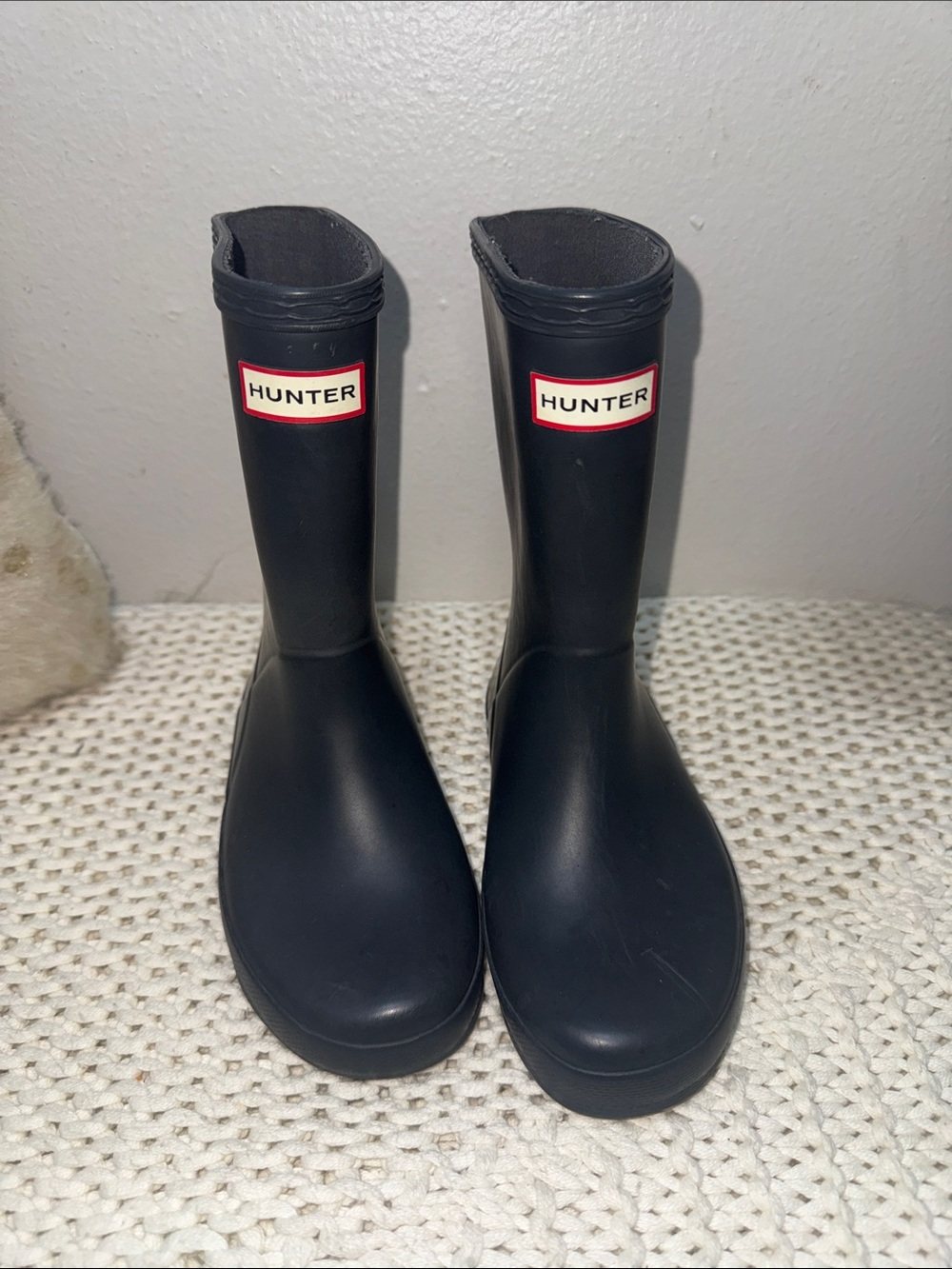 Hunter Kids Black Rain Boots with Red Logo Trim